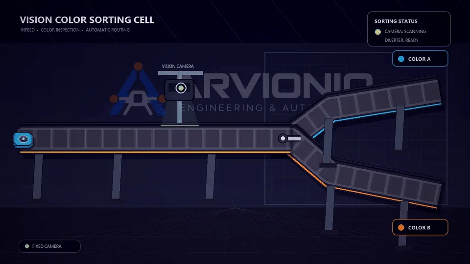 Machine vision color sorting cell animation